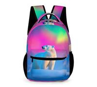Polar Bear Aurora Design Rucksack Primary Kids Age 9 Primary Kids Animal Backpack Year 4 Children Stylish School Bag 43x32x15cm for Weekend Travel Books Notebooks