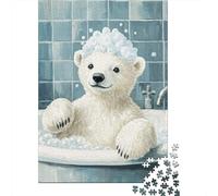 Polar Bear Bath Time 1000-Piece Puzzle for Adults, 38x26cm/1000pcs, Clean White Cardboard for Sorting; Made for Unhurried Hands-on Leisure