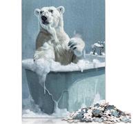 Polar Bear Bath Tub Wash Puzzles 500 Pieces Wooden Puzzles Puzzles Wooden Puzzles Family Activity Jigsaw Puzzles 500pcs (52x38cm)