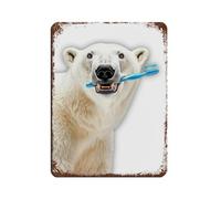Polar Bear Bathroom Art Brushing Teeth Retro Poster Metal Tin Sign Chic Art Retro Iron Painting Bar People Cave Cafe Family Garage Poster Wall Decoration 12x16inch(30x40cm)