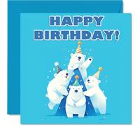 Polar Bear Birthday Cards for Her Him - Party Animals Pyramid - Happy Birthday Card for Mum Dad Brother Sister Auntie Uncle Cousin Friend Family Colleague 145mm x 145mm Bday Greeting Cards