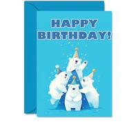 Polar Bear Birthday Cards for Her Him - Party Animals Pyramid - Happy Birthday Card for Mum Dad Brother Sister Auntie Uncle Cousin Friend Family Colleague A5 Bday Greeting Cards
