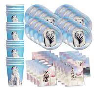 Polar Bear Birthday Party Supplies Set - Bear Party Supplies - Winter Celebrations Plates, Napkins , and Cups - Tableware Kit for 16