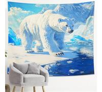 Polar Bear Blue Tapestry, Arctic Wildlife Wall Hanging, Winter Home Decor for Bedroom, Living Room, Dorm, Cozy Decorative Tapestries 40x60 Inch
