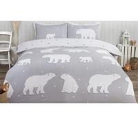 Polar Bear Brushed Cotton Duvet Set: Single/Grey