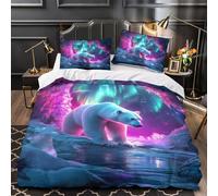 Polar bear cave glow 3D Pattern Quilt Cover 3-Piece Ultra-Soft Microfibre Anti-Fade fantasy aurora Duvet Insert Cover 2 Pillowcases Zip Closure Fade-Resistant Adults & Couples Single（140x200cm）