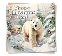 Polar Bear Christmas Card for Dad - Merry Christmas Dad - Snowy Design - Sepcial Card for Loved One - For a Special Dad, Father, Special Someone