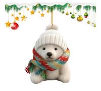 Polar Bear Christmas Ornament, Polar Bear Ornament - Acrylic Hangings 2D Acrylic Pendant - Winter Animal Ornaments, Polar Bears Wearing Scarves, Figurines for Indoor