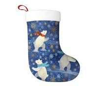 Polar Bear Christmas Stocking, Winter Playful Snowflake Scarf Christmas Blue Socks Decorations for Fireplace Staircase Office Home Tree Holiday Party 11x18 Inch