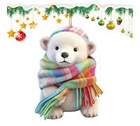 Polar Bear Christmas Tree Decorations,Cute Figurines Pendant 2D Acrylic - Winter Animal Ornaments Polar Bears Wearing Scarves Figurines for Car Interior