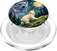 Polar Bear Cub Howling at the Moon Cosmic Night Sky Art PopSockets PopGrip for MagSafe