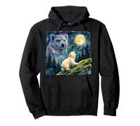 Polar Bear Cub Howling at the Moon Cosmic Night Sky Art Pullover Hoodie