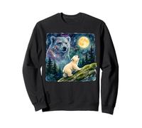 Polar Bear Cub Howling at the Moon Cosmic Night Sky Art Sweatshirt