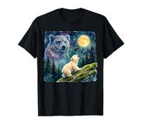 Polar Bear Cub Howling at The Moon Cosmic Night Sky Art T-Shirt
