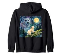Polar Bear Cub Howling at the Moon Cosmic Night Sky Art Zip Hoodie
