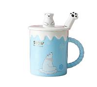 Polar Bear Cup, Cute Ceramic Coffee Cup, with Cute Polar Bear Lid Stainless Steel Spoon, Novel Morning Cup, Tea Milk Couple Cup, Valentine's Day Gift, 380ml Snow