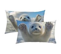 Polar Bear Cushion Covers 40 x 80, Linen White Cushions Waterproof, Soft Decorative Throw Pillowcases for Sofa, Bed, Living Room - Set of 2 Pillow Covers, Ideal Home Decor Accent for All Seasons S-370