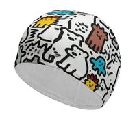 Polar Bear Doodle Swim Cap High Elasticity Anti Slip Waterproof Comfortable Swim Hat Bathing Cap for Men Women