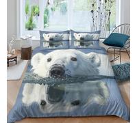 Polar Bear Double Duvet Cover Sets Blue Water Surface Bedding Set 3D Print Quilt Cover 200x200 cm Soft Microfiber Lightweight with Zipper Closure and 2 Pillowcases h-466