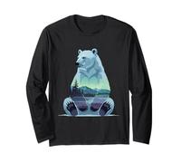 Polar Bear Double Exposure Illustration Long Sleeve T-Shirt