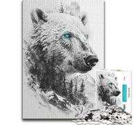 Polar Bear Double Exposure Vivid Wooden Jigsaw Puzzle for Adults, 500 PCS