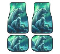 Polar Bear Family Northern Lights Novelty Car Floor Mat Printed Water-proof All Weather Cars Floor Carpet Mats 4 Pieces Sets