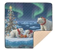 Polar Bear Family's Christmas Celebration Large Stylish Baby Playmat for Indoor Outdoor Waterproof Activity Gym Mat for Newborns Babies Infants Toddlers, 50'' x 50''