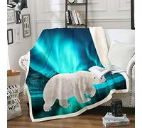 Polar Bear Fleece Throw Blanket Northern Lights Plush Blanket for Kids Boys Girls Teens Galaxy Sherpa Blanket Starry Sky Aurora Breathable Fuzzy Blanket for Sofa Bed, Single 50x60 Inch