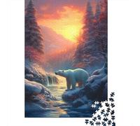 Polar Bear Forest Stream 1000 Piece Jigsaw Puzzle Paper for Adults Winter Landscape Jigsaw Puzzle for Family Mindfulness Home Decor Gift 52x38cm/1000pcs