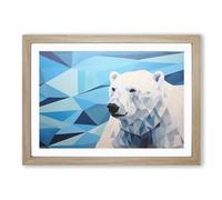 Polar Bear Geometric Framed Wall Art Print, Ready to Hang Picture for Living Room Bedroom Home Office, Oak A2 (66 x 48 cm)