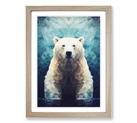 Polar Bear Geometric Framed Wall Art Print, Ready to Hang Picture for Living Room Bedroom Home Office, Oak A2 (48 x 66 cm)