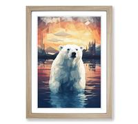 Polar Bear Geometric No.3 Framed Wall Art Print, Ready to Hang Picture for Living Room Bedroom Home Office, Oak A2 (48 x 66 cm)
