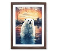 Polar Bear Geometric No.3 Framed Wall Art Print, Ready to Hang Picture for Living Room Bedroom Home Office, Walnut A2 (48 x 66 cm)