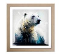 Polar Bear Gestural Art Framed Print | 18x18 Inch Oak Framed Wall Art | Ready to Hang | Eclectic Animal Picture | Living Room Bedroom Lounge Office
