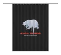 Polar Bear Global Warming Environment Protection BlackOpaque Polyester Shower Curtain, Water-Resistant, Heat-Resistant, 12 C-Shaped Hooks & Stainless Grommets - Shower Curtains, Shower Curtains for Ba