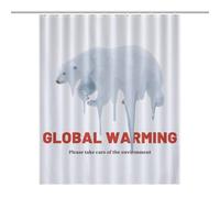 Polar Bear Global Warming Environment Protection BlackOpaque Polyester Shower Curtain, Water-Resistant, Heat-Resistant, 12 C-Shaped Hooks & Stainless Grommets - Shower Curtains, Shower Curtains for Ba