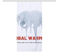 Polar Bear Global Warming Environment Protection BlackOpaque Polyester Shower Curtain, Water-Resistant, Heat-Resistant, 12 C-Shaped Hooks & Stainless Grommets - Shower Curtains, Shower Curtains for Ba