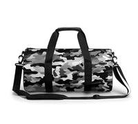 Polar Bear Gym Bag Small Travel Duffle Bag with Compartment Carry On Weekender Bag for Women Men, Black Grey White Camo, 17.7in/9in/9in