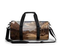 Polar Bear Gym Bag Small Travel Duffle Bag with Compartment Carry On Weekender Bag for Women Men, Old Wild West Cowboy Town, 17.7in/9in/9in