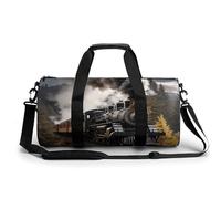 Polar Bear Gym Bag Small Travel Duffle Bag with Compartment Carry On Weekender Bag for Women Men, Steam Train, 17.7in/9in/9in
