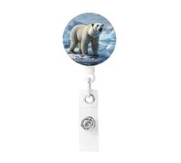 Polar Bear Ice Badge Reel Retractable Badge Holders Lightweight ID Badge Reels Cute Nurse Name Card Holder with Keychain Funny ID Badge Clip for Men Women