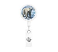 Polar Bear Ice Badge Reel Retractable Name Badge Holders Funny Nurse Badge Clip with Keychain Lightweight Plastic ID Card Holders for Men Women Gifts