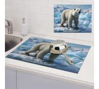 Polar Bear Ice Dish Drying Mat for Kitchen Counter Super Absorbent Microfiber Drainer Mats Large Size Dish Drying Pad Quick Drying Dish Rack Pad 18"x 24"