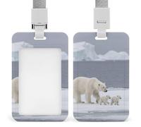 Polar Bear Ice Floe Id Badge Holder with Breakaway Lanyard Abs Plastic Name Tag Holder Vertical Clear Front Window Push Slide Card Protector Gift for NurseTeacher Office Staff & Events