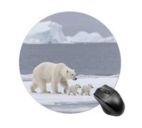 Polar Bear Ice Floe Mouse Pad Round Mouse Mat Leather Non-Slip Rubber Base Mousepad Waterproof Computer Mouses Pad for Laptop Wireless Mouses Keyboard Home Office