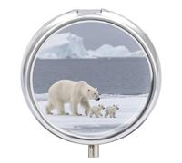 Polar Bear Ice Floe Pill Box Travel Pill Organizer 3-Compartment with Mirror Design Portable Round Medicine Case for Vitamins, Jewelry & Essentials Durable Pocket Pillcase for Purse, Camping