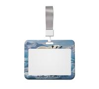 Polar Bear Ice ID Badge Holder with Lanyard ID Card Holders Waterproof Plastic Name Card Case Sliding ID Protector Pouch Name Tag Holders for Office Work Business