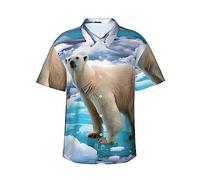 Polar Bear Ice Men's Hawaiian Shirt Casual Button Down Short Sleeve Tropical Summer Beach Shirt, Black, Large