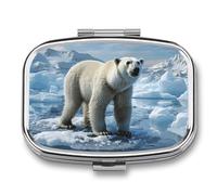 Polar Bear Ice Pill Box,2 Compartments Square Pills Container,Portable for Pocket Or Purse Pill Organizer to Hold Vitamins,Medication,Fish Oil,etc