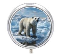 Polar Bear Ice Pill Box 3-Compartment Medicine Pill Case Portable Round Pill Box Pill Container Holder to Hold Vitamins Decorative Metal Medicine Organizer